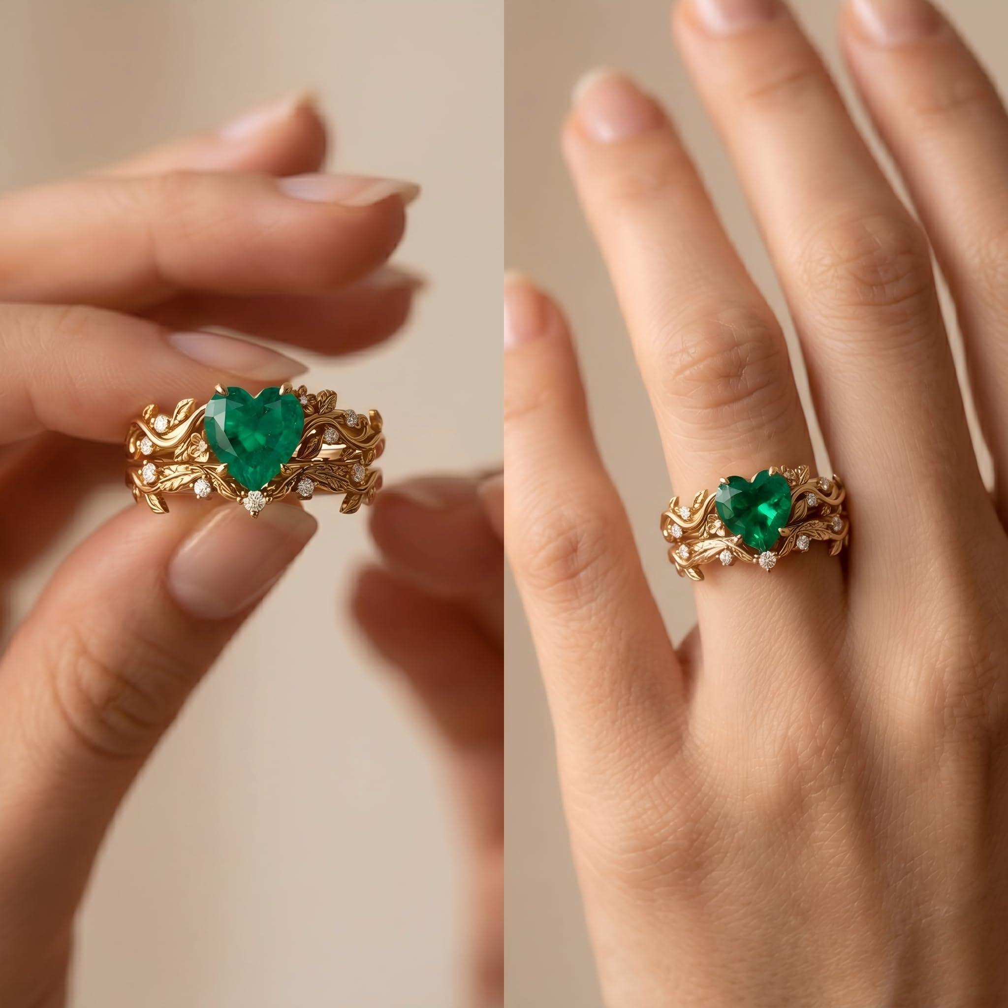 Emerald Ring For Women One To Three Carat In 10K 14K Or 18K Gold May Birthstone Wedding Promise Ring Free Engraving - The misfit market