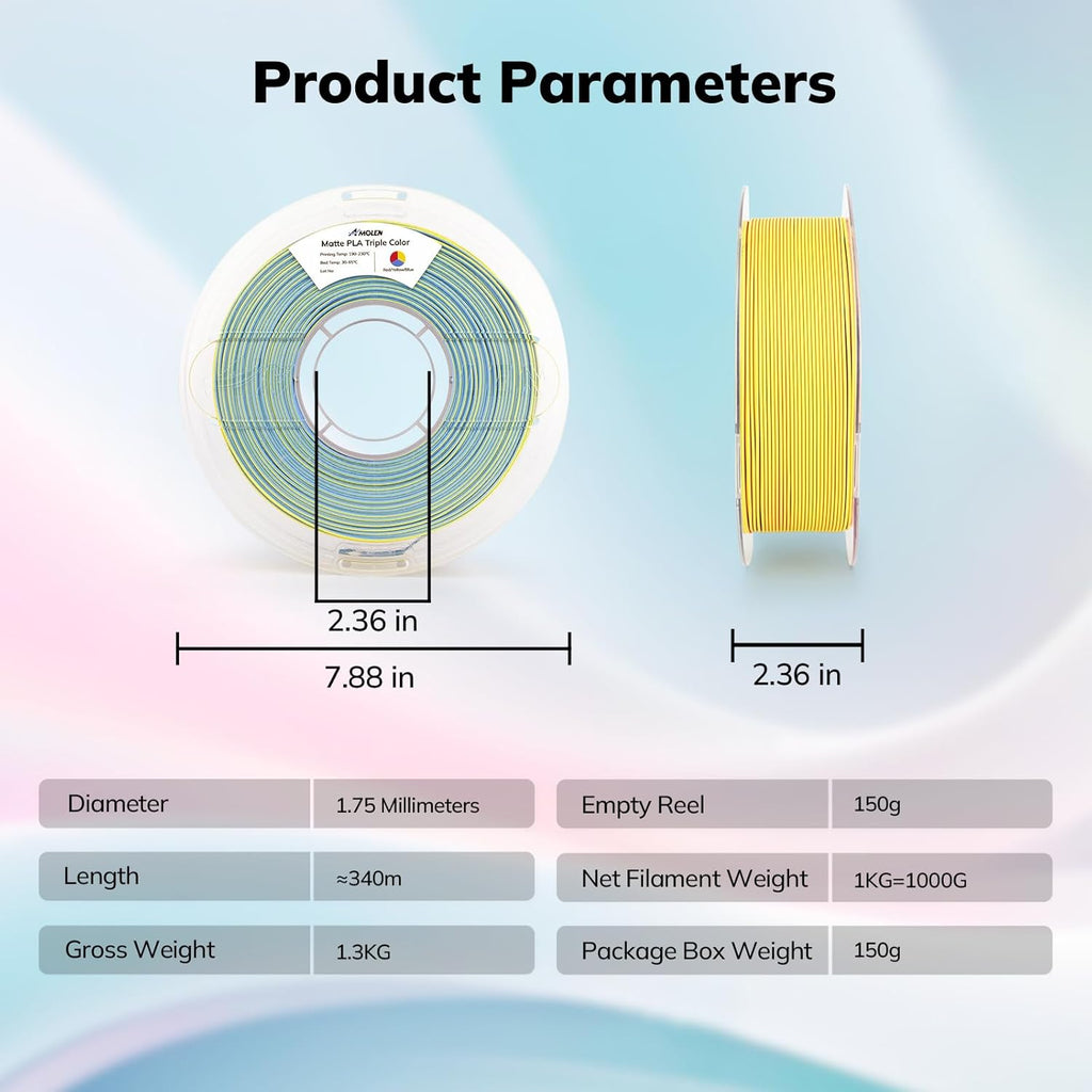 PLA Matte Triple Filament 1.75mm, 1KG/2.2LB - The misfit market