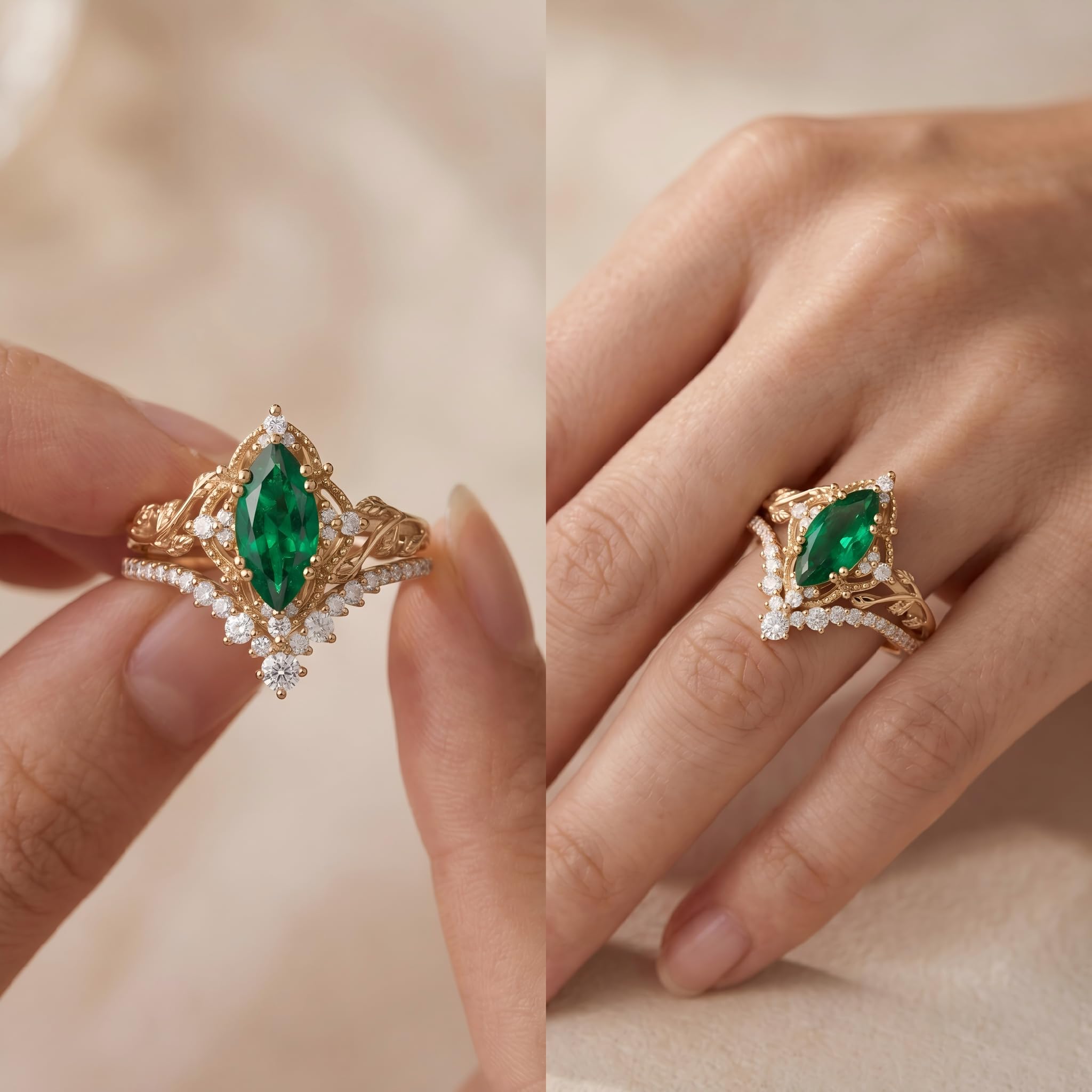 Emerald Ring For Women One To Three Carat In 10K 14K Or 18K Gold May Birthstone Wedding Promise Ring Free Engraving - The misfit market