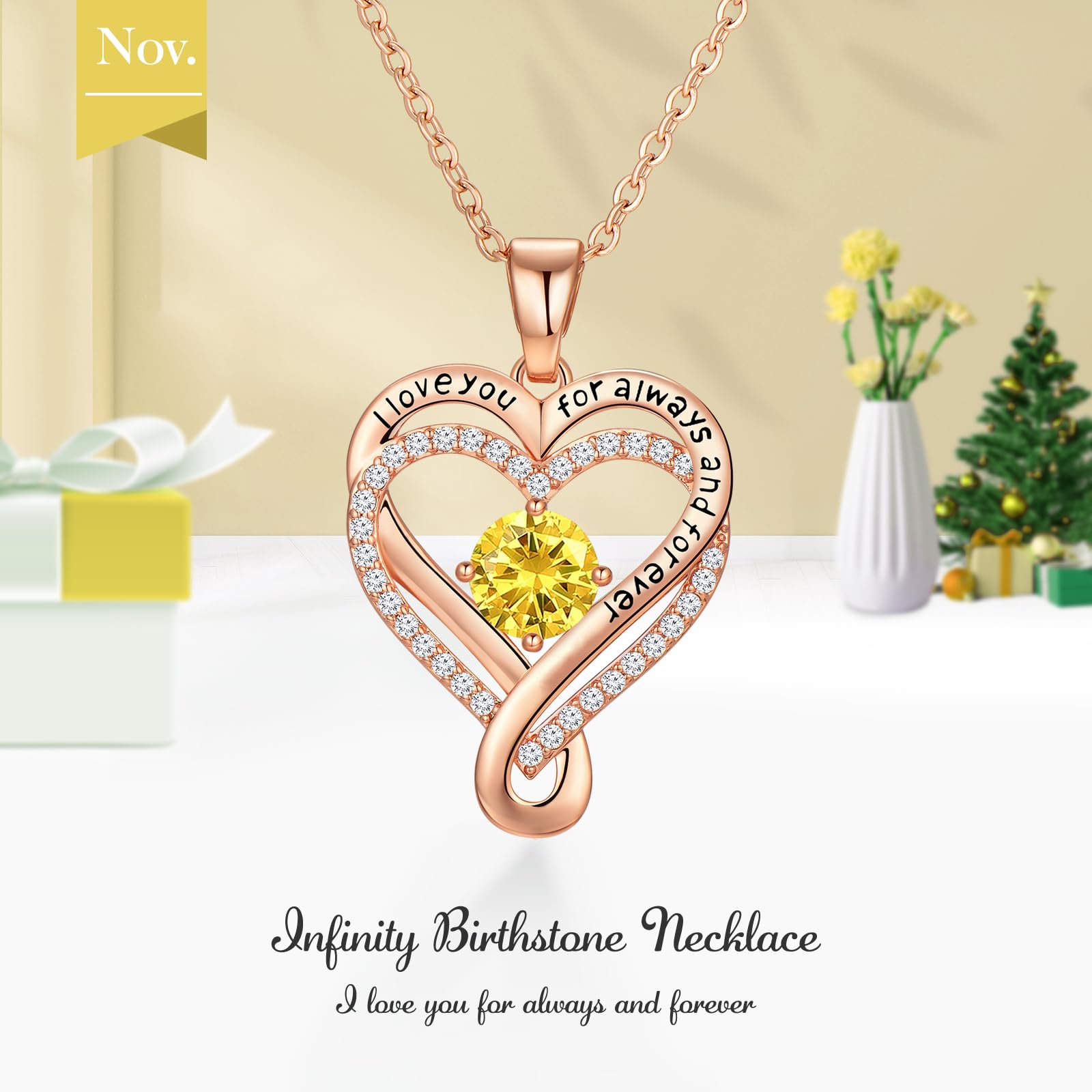 Infinity Love Heart Birthstone Necklace for Women Wife, S925 Sterling Silver Anniversary for Women Wife Birthday Gift for Her Girlfriend Mom Daughters, I Love You Women's Jewelry 18k Rose Gold Filled - The misfit market