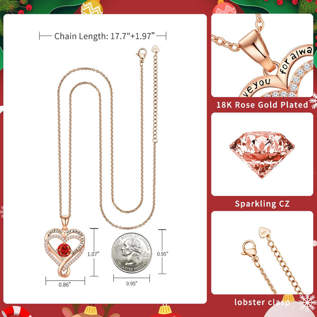 Infinity Love Heart Birthstone Necklace for Women Wife, S925 Sterling Silver Anniversary for Women Wife Birthday Gift for Her Girlfriend Mom Daughters, I Love You Women's Jewelry 18k Rose Gold Filled - The misfit market