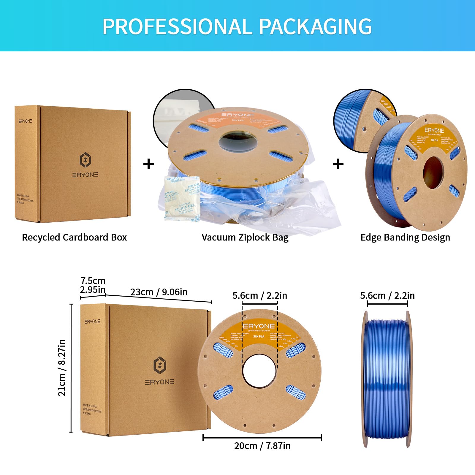 ERYONE Silk Tri Color PLA Filament 3D Printer 1.75mm +/- 0.03mm, Multicolor Filament Tricolor PLA Bundle 2KG Cardboard Spool, Red Blue Green - The misfit market