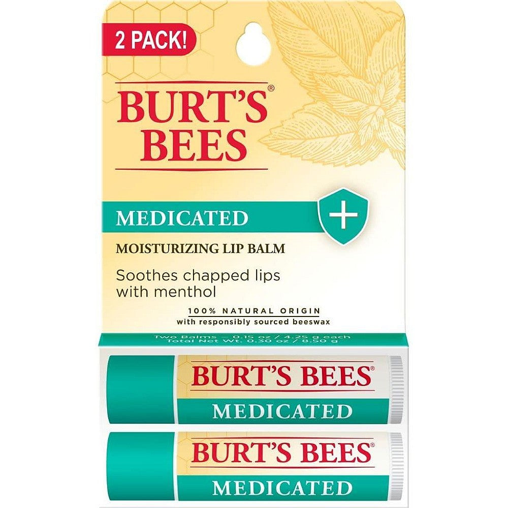 Burt's Bees Medicated Moisturizing Lip Balm, Cooling Relief for Chapped Lips, 2-Pack Box - The misfit market