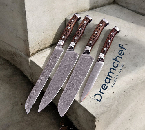 Best Chef Knife Set – 13” Handmade Damascus Steel Chef Knife with Rosewood Handle & Leather Sheath - The misfit market