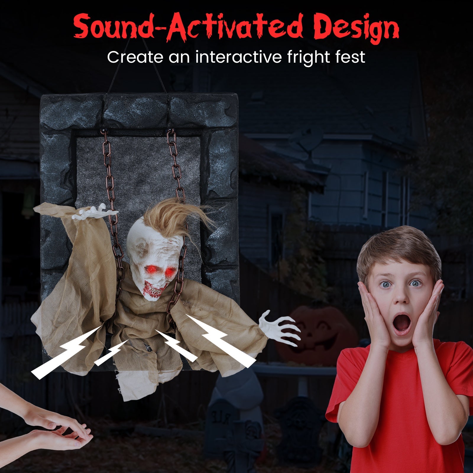 Halloween Hanging Animated Zombie Prisoner Decoration Sound-Activated