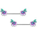 14G 9/16 Blue Gem Faerie Flower Purple Barbell Nipple Ring Set - The misfit market