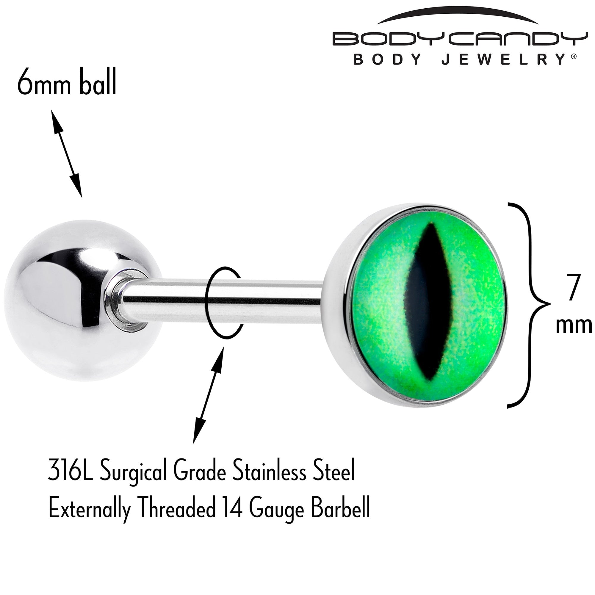 Kitty Green Eye UV Reactive Barbell Tongue Ring - The misfit market