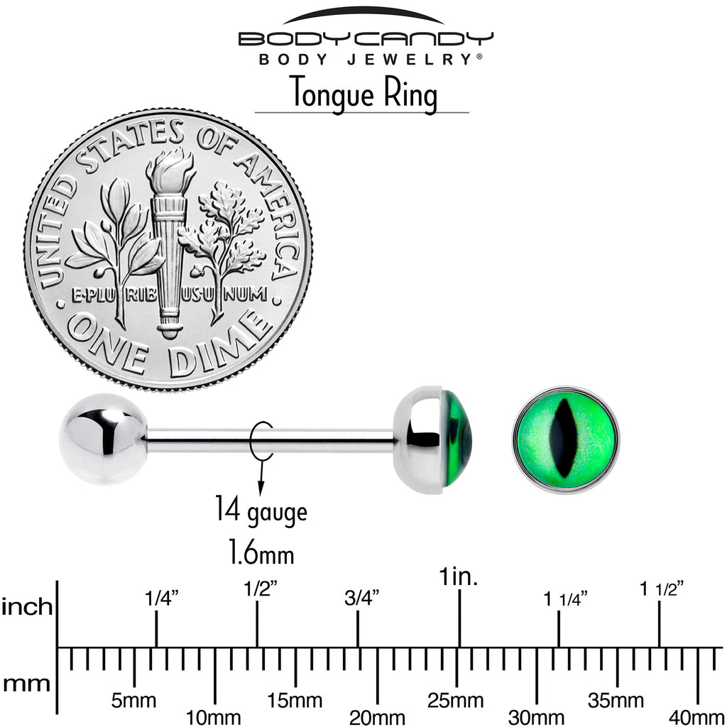 Kitty Green Eye UV Reactive Barbell Tongue Ring - The misfit market