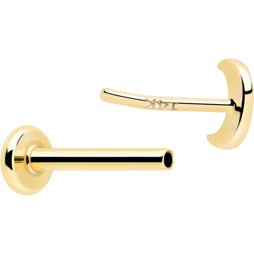14k Solid Yellow Gold 3mm Moon Threadless Push In Flat Back Stud