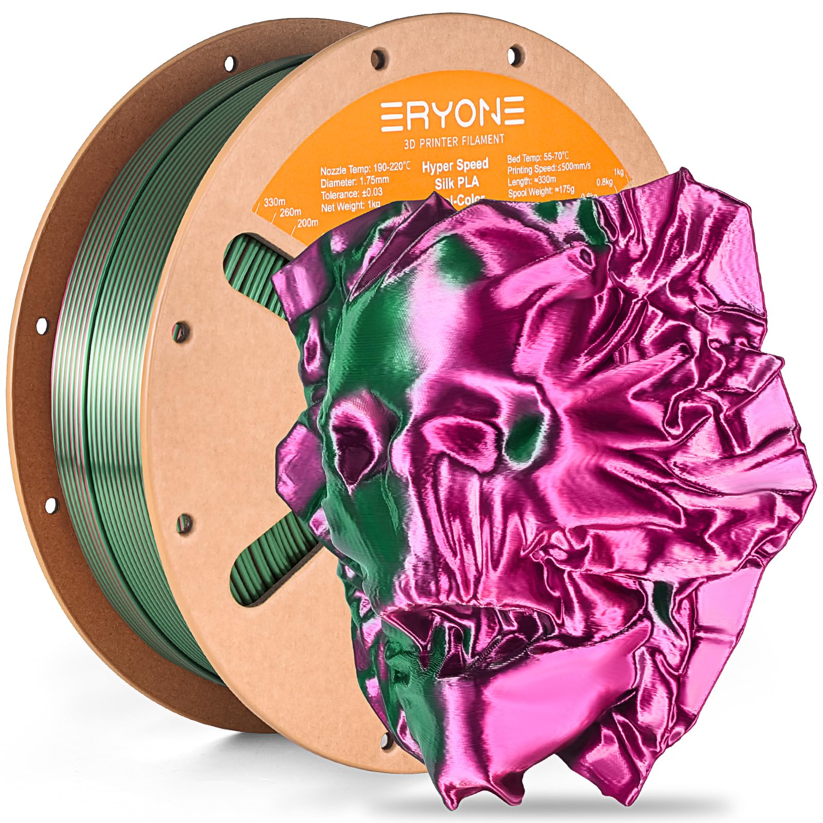 ERYONE Silk Filament PLA+ 1.75mm Shiny 3D Printer Filament, Multicolor PLA 4 in 1, 1kg (2.2LBS)/Spool, HS Silk Quadruple Color Aurora Dream (Teal Green & Violet & Electric Pink & Indigo) - The misfit market
