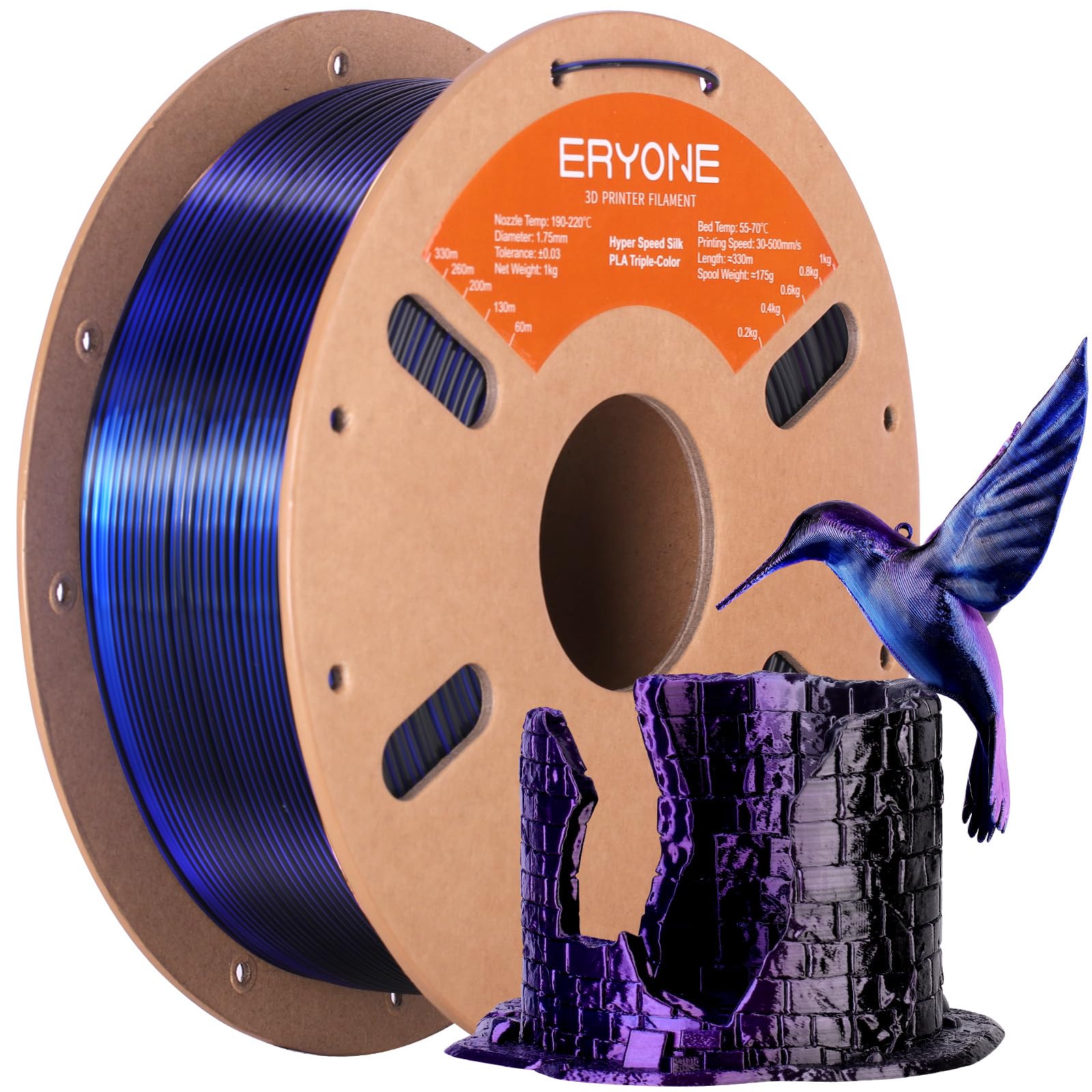 ERYONE Silk Filament PLA+ 1.75mm Shiny 3D Printer Filament, Multicolor PLA 4 in 1, 1kg (2.2LBS)/Spool, HS Silk Quadruple Color Aurora Dream (Teal Green & Violet & Electric Pink & Indigo) - The misfit market