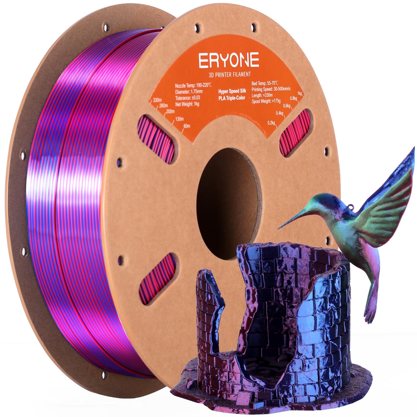 ERYONE Silk Filament PLA+ 1.75mm Shiny 3D Printer Filament, Multicolor PLA 4 in 1, 1kg (2.2LBS)/Spool, HS Silk Quadruple Color Aurora Dream (Teal Green & Violet & Electric Pink & Indigo) - The misfit market