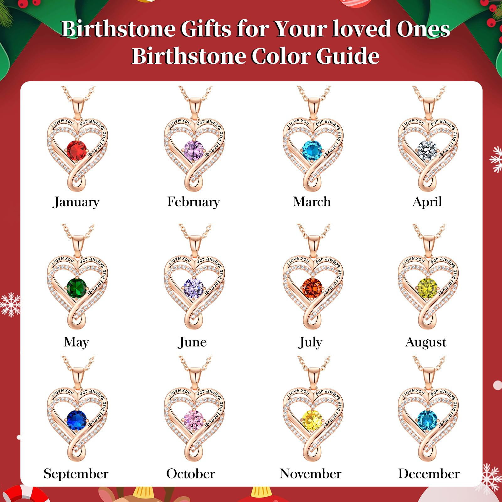 Infinity Love Heart Birthstone Necklace for Women Wife, S925 Sterling Silver Anniversary for Women Wife Birthday Gift for Her Girlfriend Mom Daughters, I Love You Women's Jewelry 18k Rose Gold Filled - The misfit market