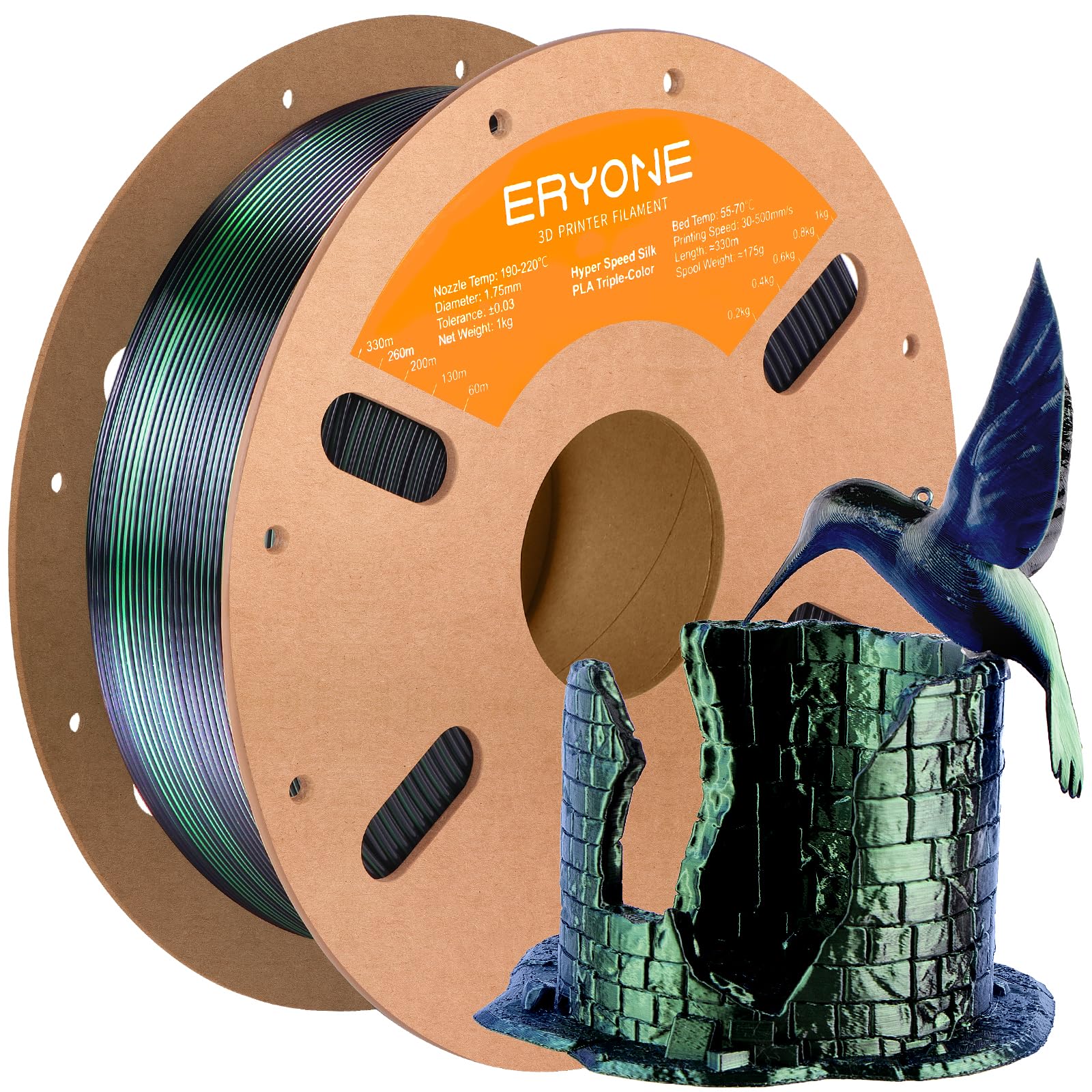ERYONE Silk Filament PLA+ 1.75mm Shiny 3D Printer Filament, Multicolor PLA 4 in 1, 1kg (2.2LBS)/Spool, HS Silk Quadruple Color Aurora Dream (Teal Green & Violet & Electric Pink & Indigo) - The misfit market