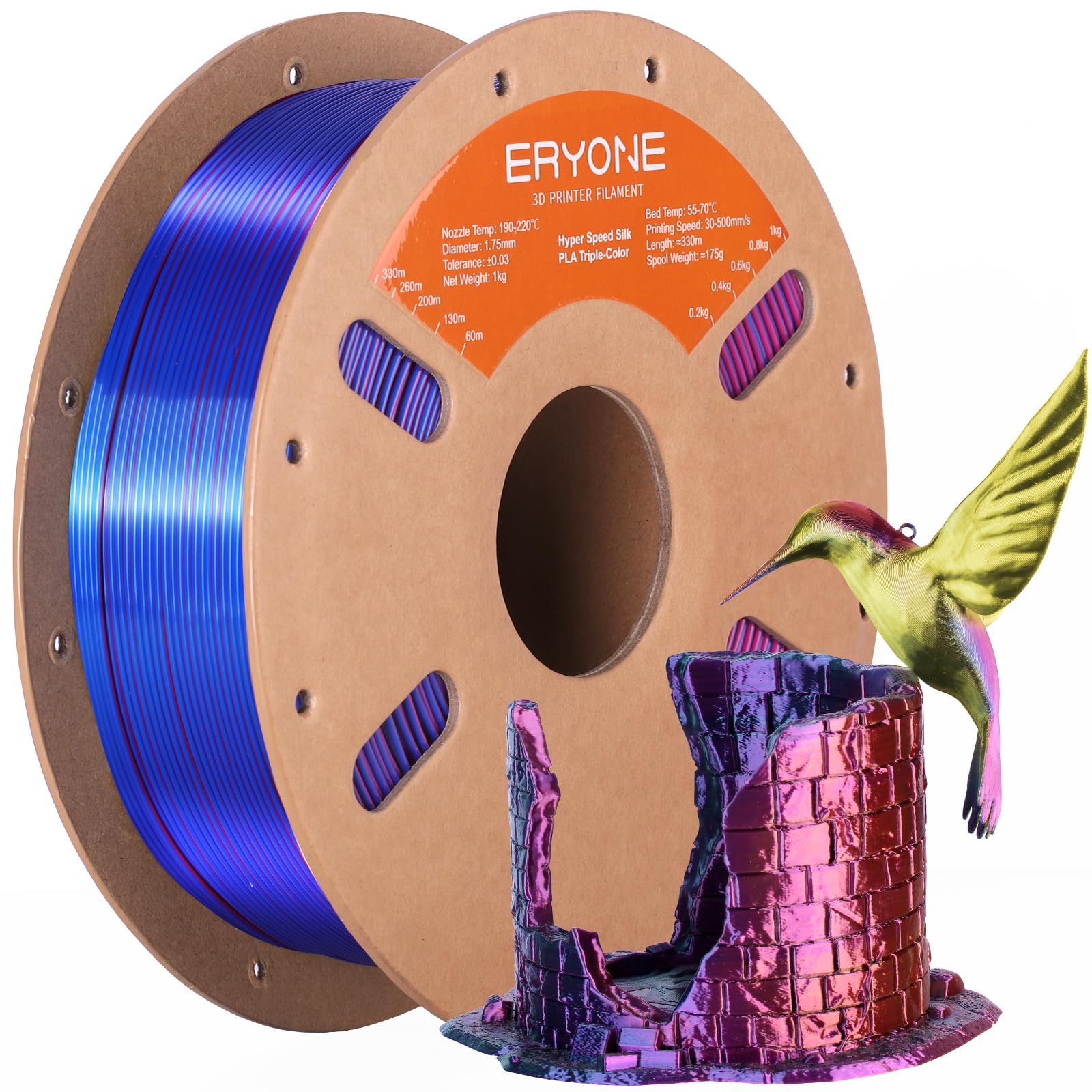 ERYONE Silk Filament PLA+ 1.75mm Shiny 3D Printer Filament, Multicolor PLA 4 in 1, 1kg (2.2LBS)/Spool, HS Silk Quadruple Color Aurora Dream (Teal Green & Violet & Electric Pink & Indigo) - The misfit market