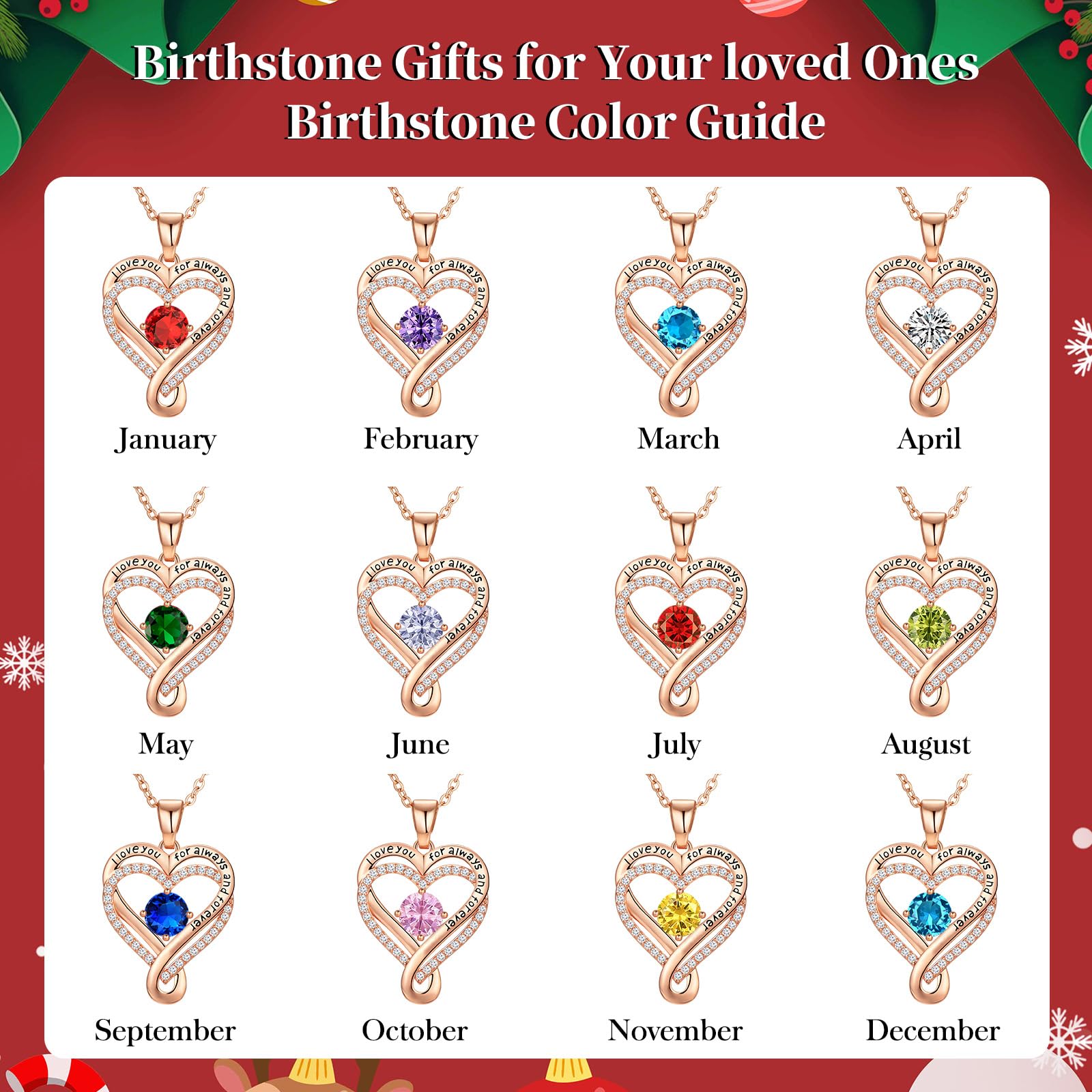 Infinity Love Heart Birthstone Necklace for Women Wife, S925 Sterling Silver Anniversary for Women Wife Birthday Gift for Her Girlfriend Mom Daughters, I Love You Women's Jewelry 18k Rose Gold Filled - The misfit market