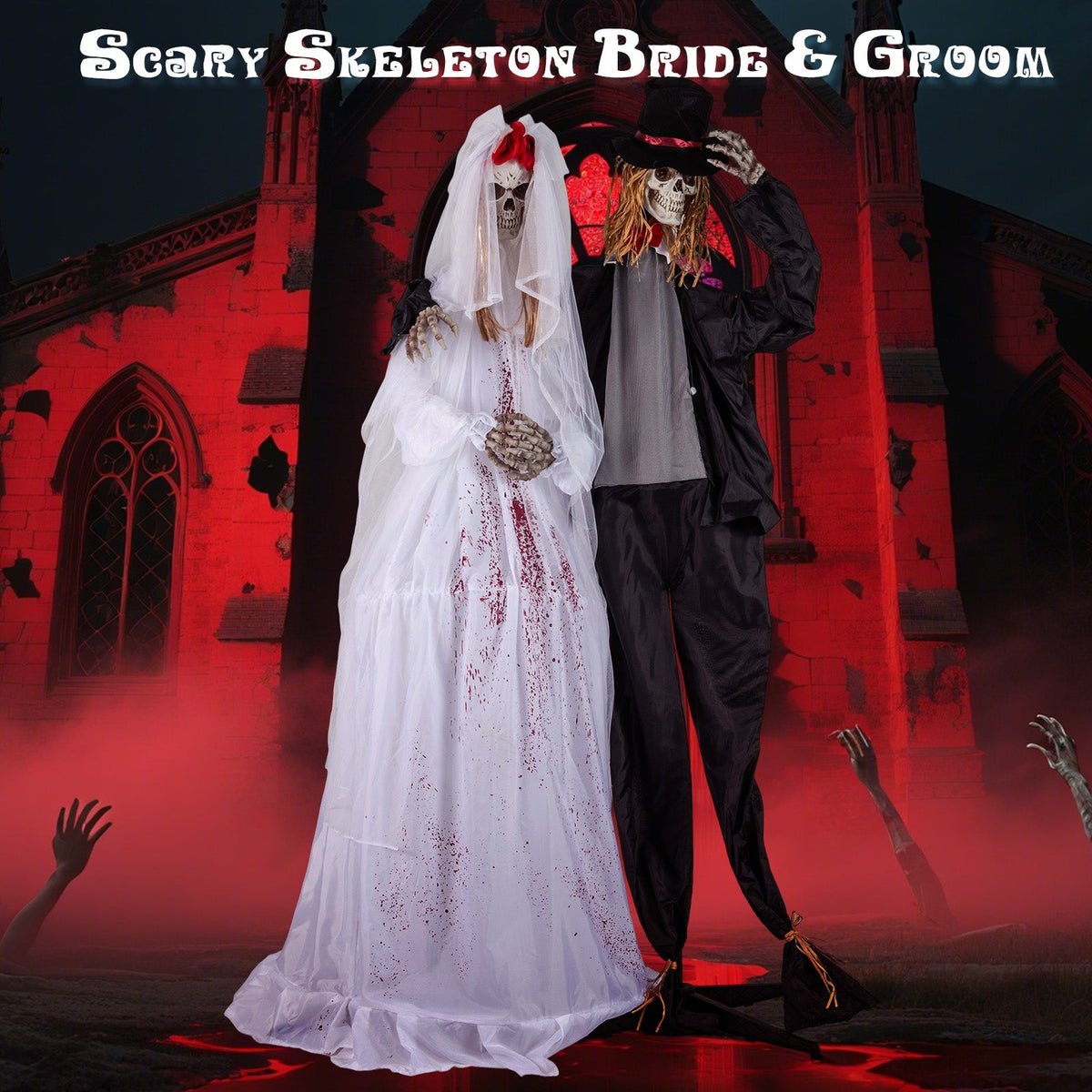 Halloween Animatronic Standing Groom 7.2 Ft Haunted House Decoration