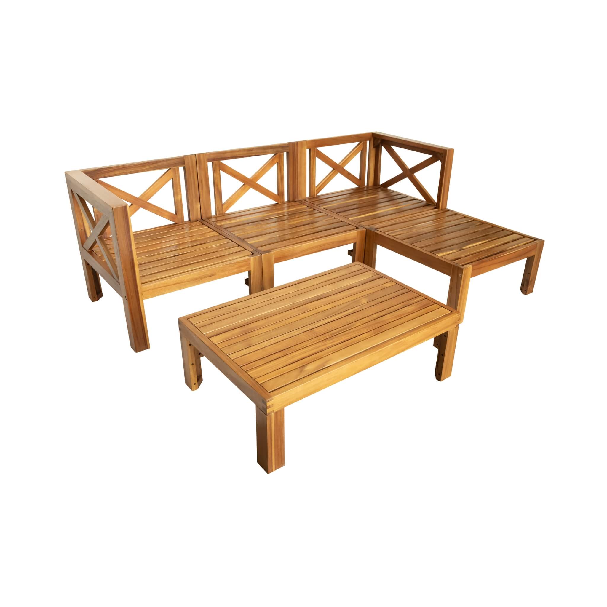 Alora 5-Piece Outdoor Patio Wood Sectional Sofa Set With Cushions (SAK31297)