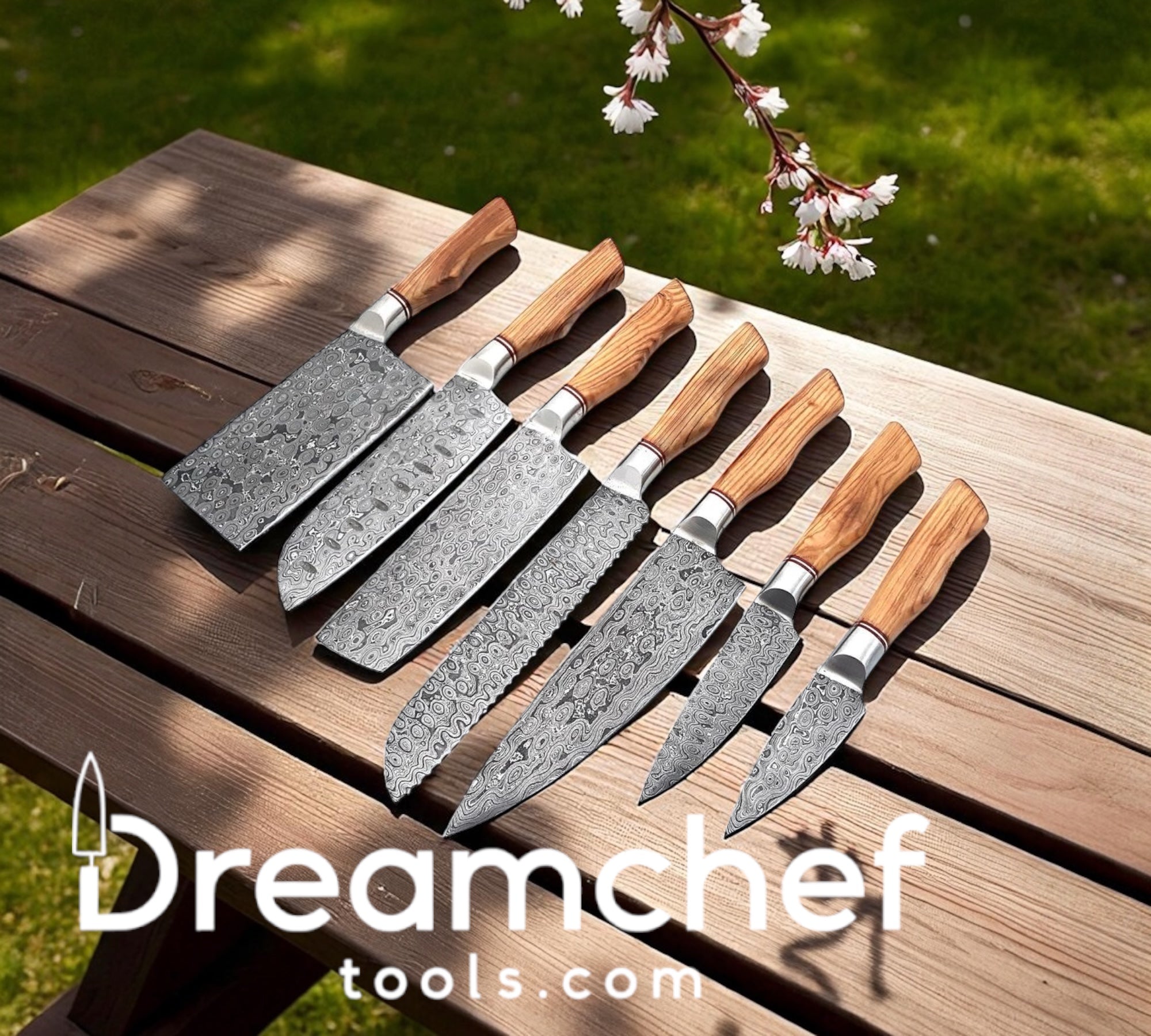 Damascus Blade for Sale – 13” Handmade Chef Knife with Olive Wood Handle, Steel Bolster & Leather Sheath - The misfit market