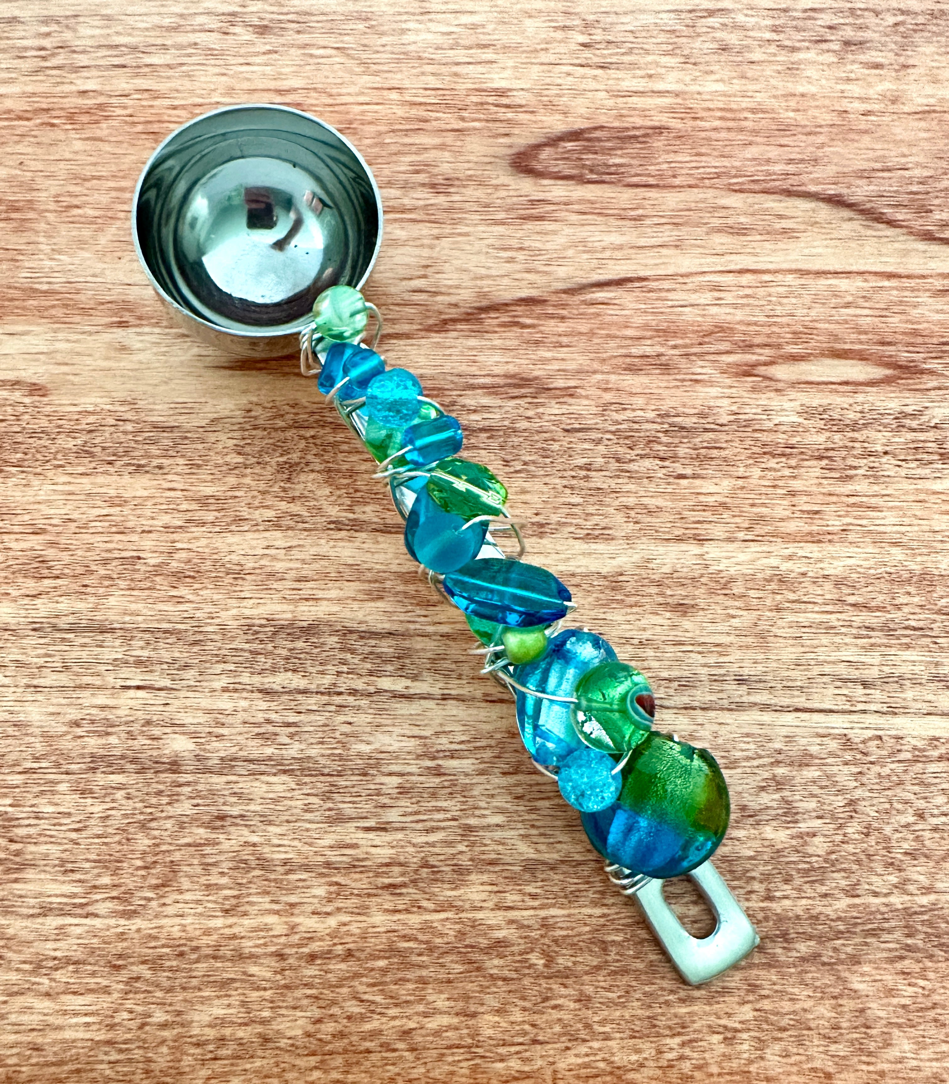 Beaded Wire Wrapped Coffee Scoop - Turquoise & Green - The misfit market