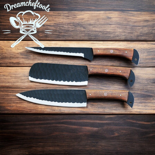 Best Knife Block Set – 13” Handmade J2 Steel Chef Knife with Rosewood Handle & Leather Sheath - The misfit market