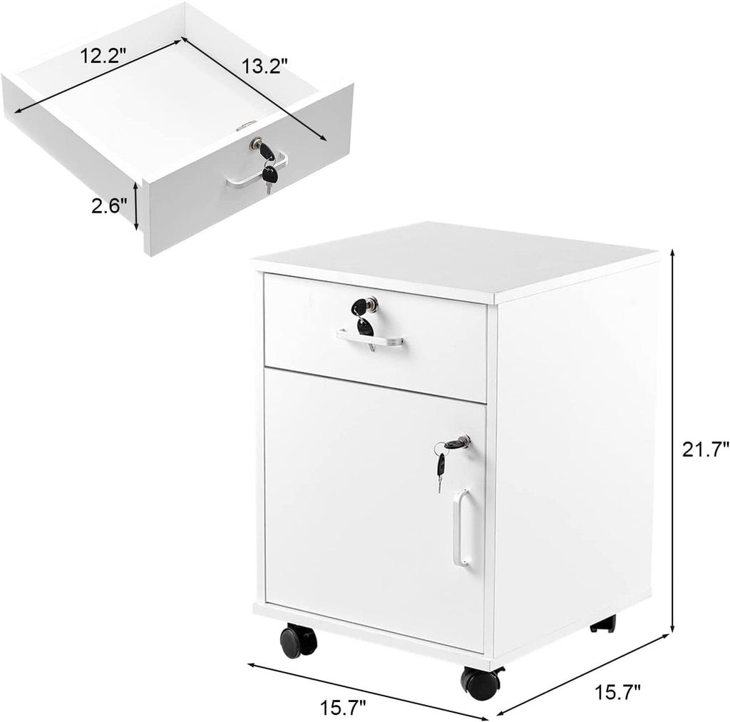 White Mobile File Cabinet With Lockable Drawer And Door - The misfit market