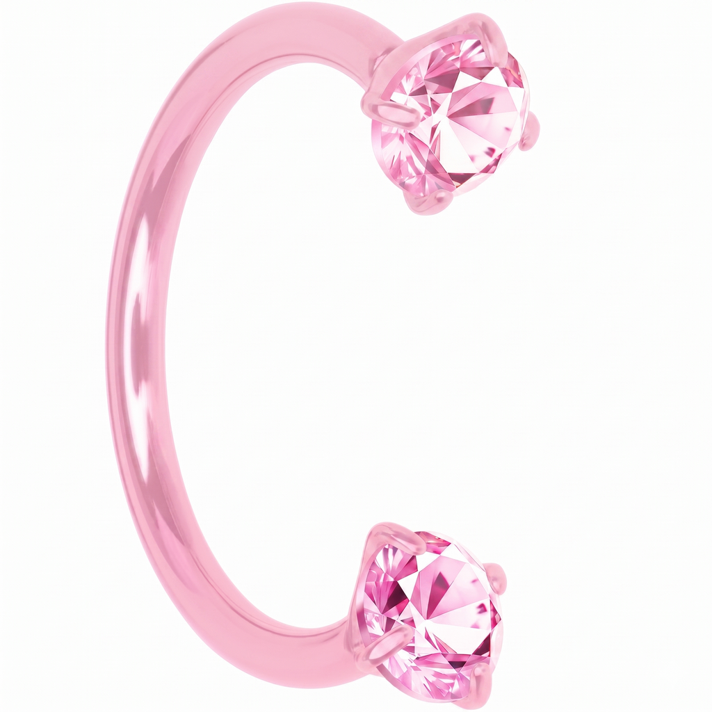 Pink Double Gem Horseshoe Nose Ring - Solid Titanium Anodized
