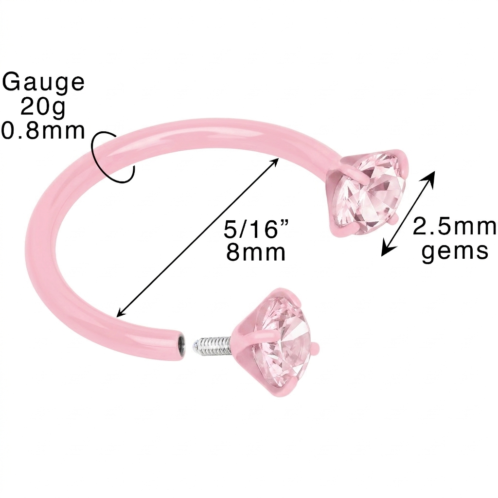 Pink Double Gem Horseshoe Nose Ring - Solid Titanium Anodized