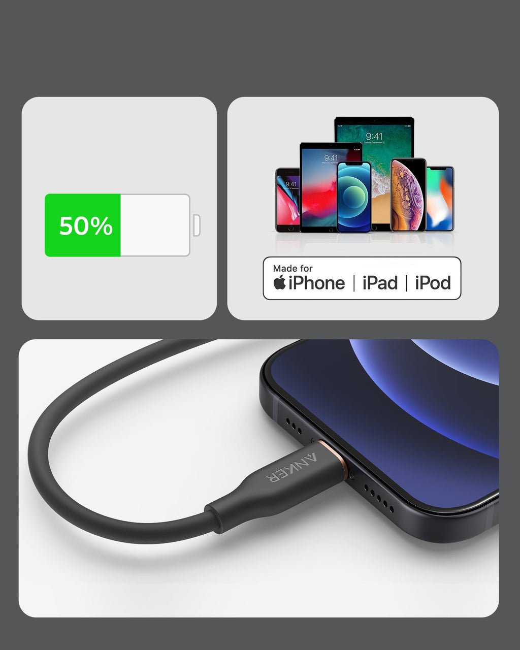 Anker <b>641</b> USB-C to Lightning Cable (Flow, 3 ft Silicone) - The misfit market