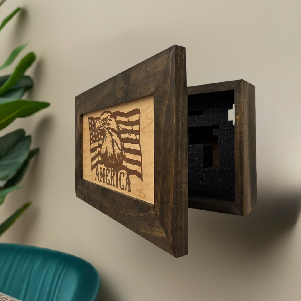 American Flag with Bald Eagle Patriotic Decorative Wall-Mounted Secure Gun Cabinet - The misfit market