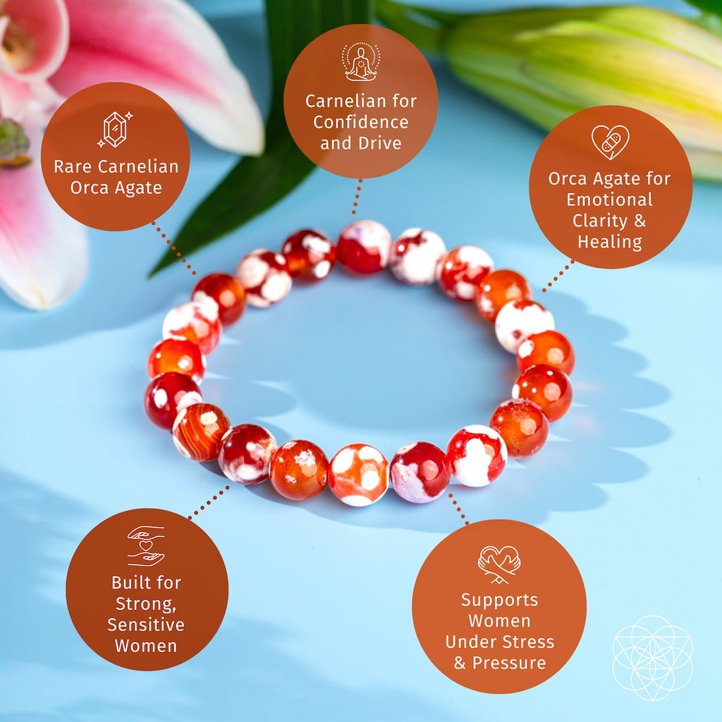 Feminine Force – Carnelian Orca Agate Bracelet - The misfit market
