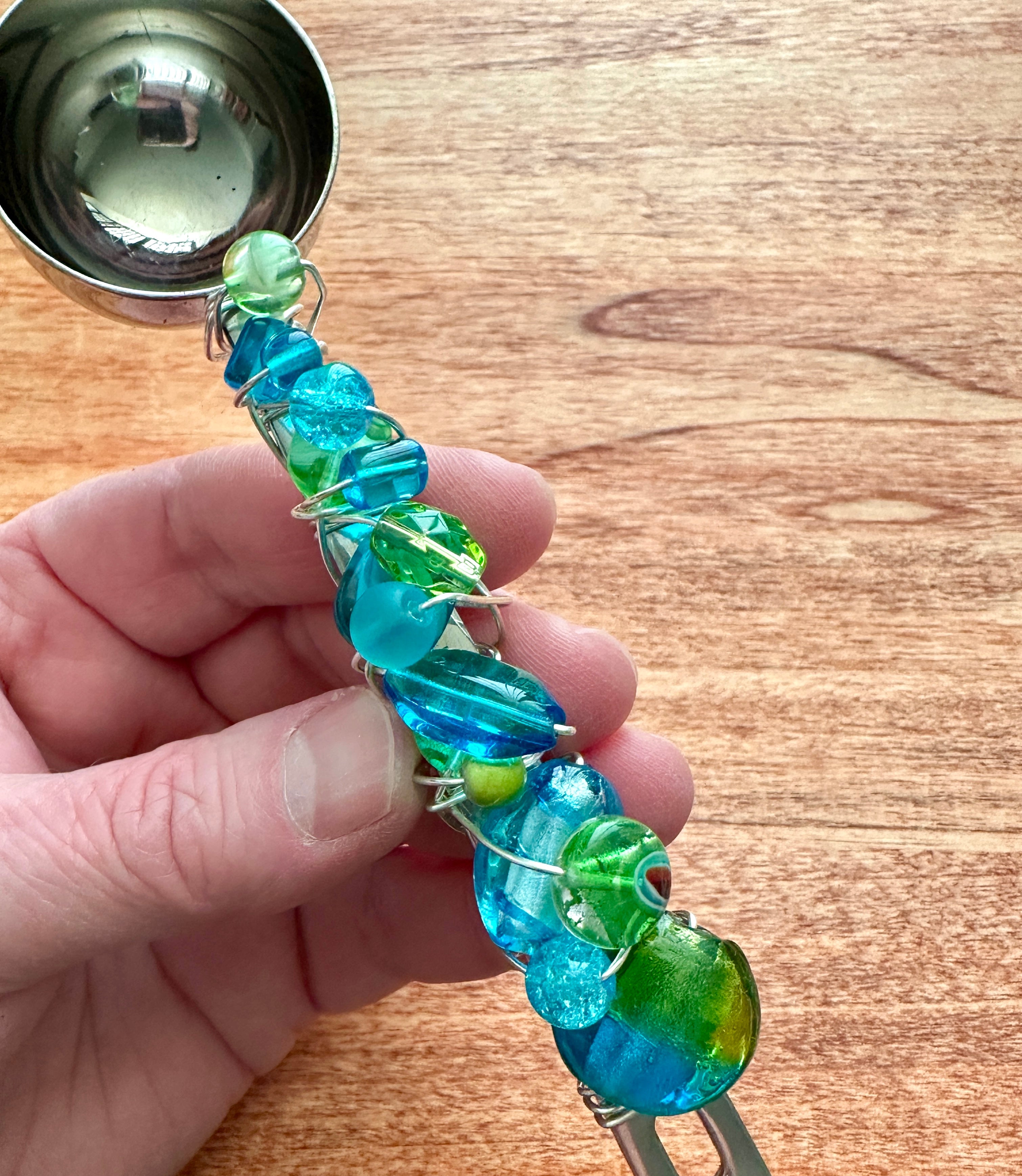 Beaded Wire Wrapped Coffee Scoop - Turquoise & Green - The misfit market