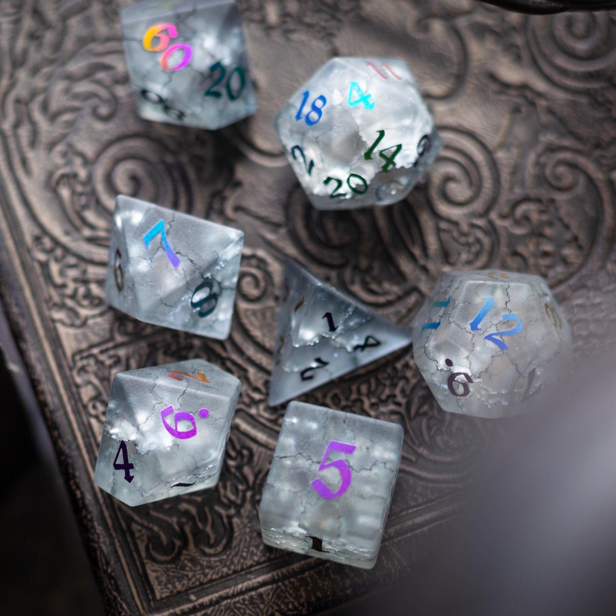 Black Inked Lightning Cracked Glass DND Dice Set - The misfit market