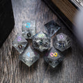 Black Inked Lightning Cracked Glass DND Dice Set - The misfit market