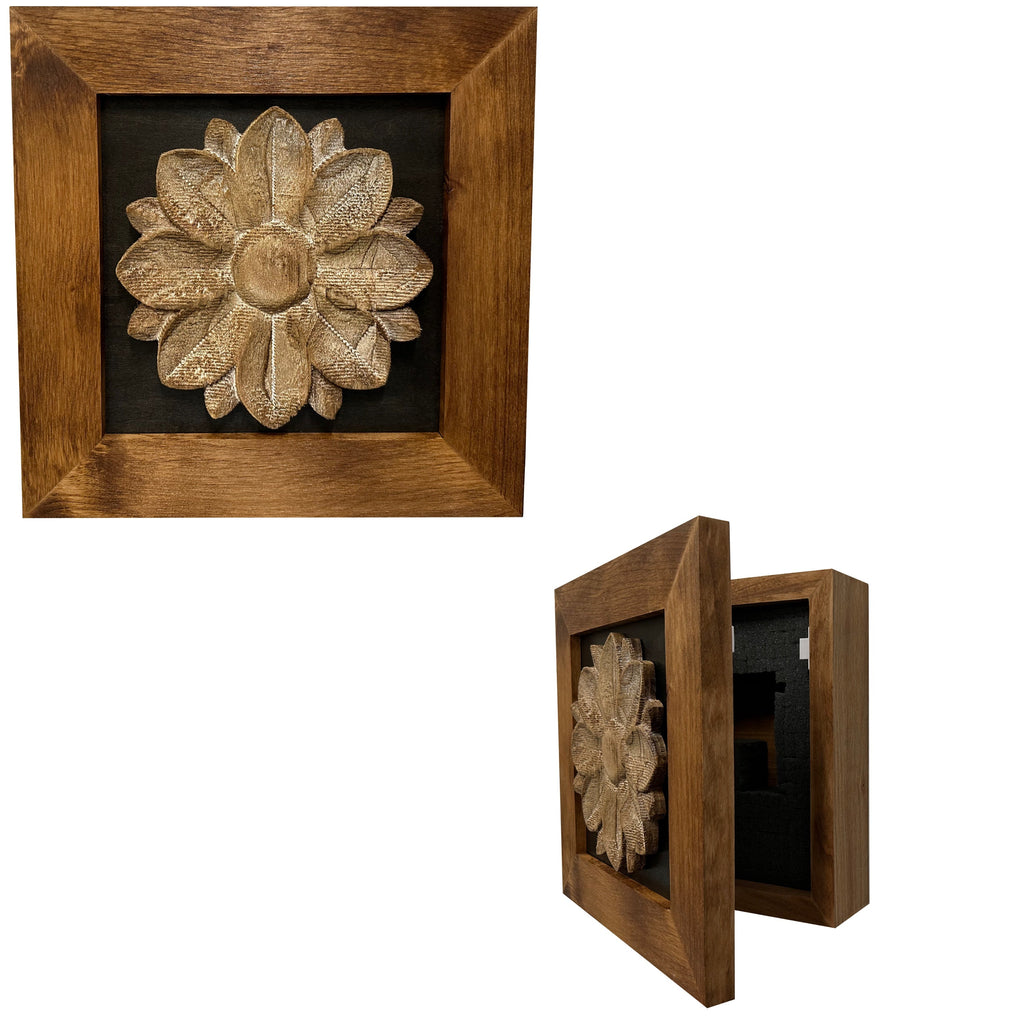 Wild Flower Hidden Gun Storage Wall Decor - Handcrafted Gun Concealment Furniture - Quick Access Handgun Safe with Magnetic Lock - Secure Hidden Wall Safe - USA Made (Black) - The misfit market