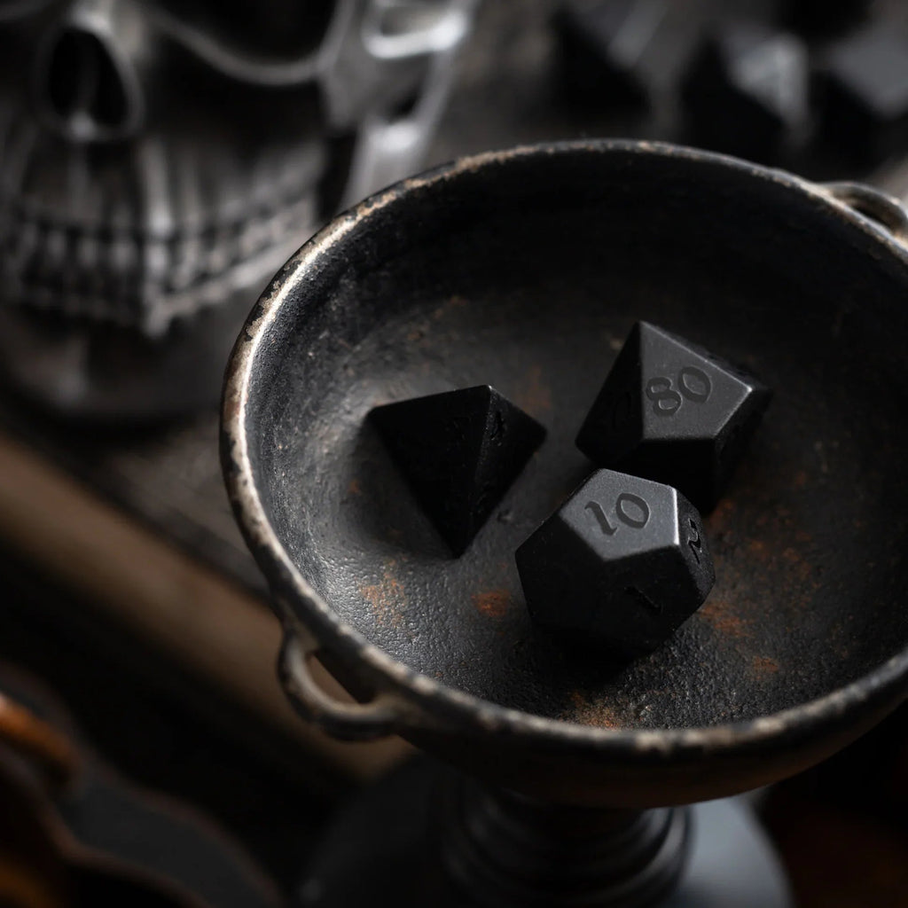 Gemstone Black Night Raised Obsidian Hand Carved DND Dice Set - The misfit market