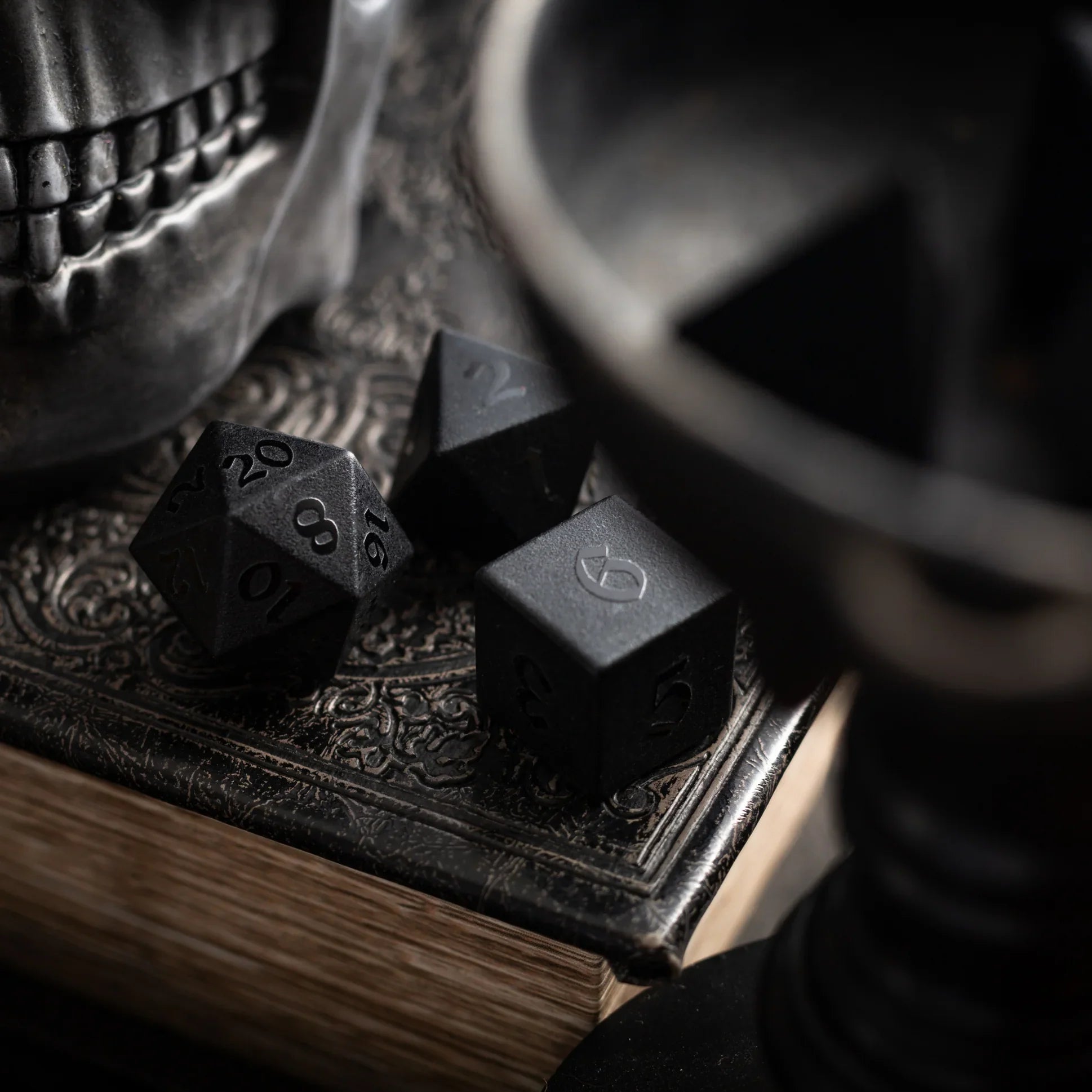 Gemstone Black Night Raised Obsidian Hand Carved DND Dice Set - The misfit market