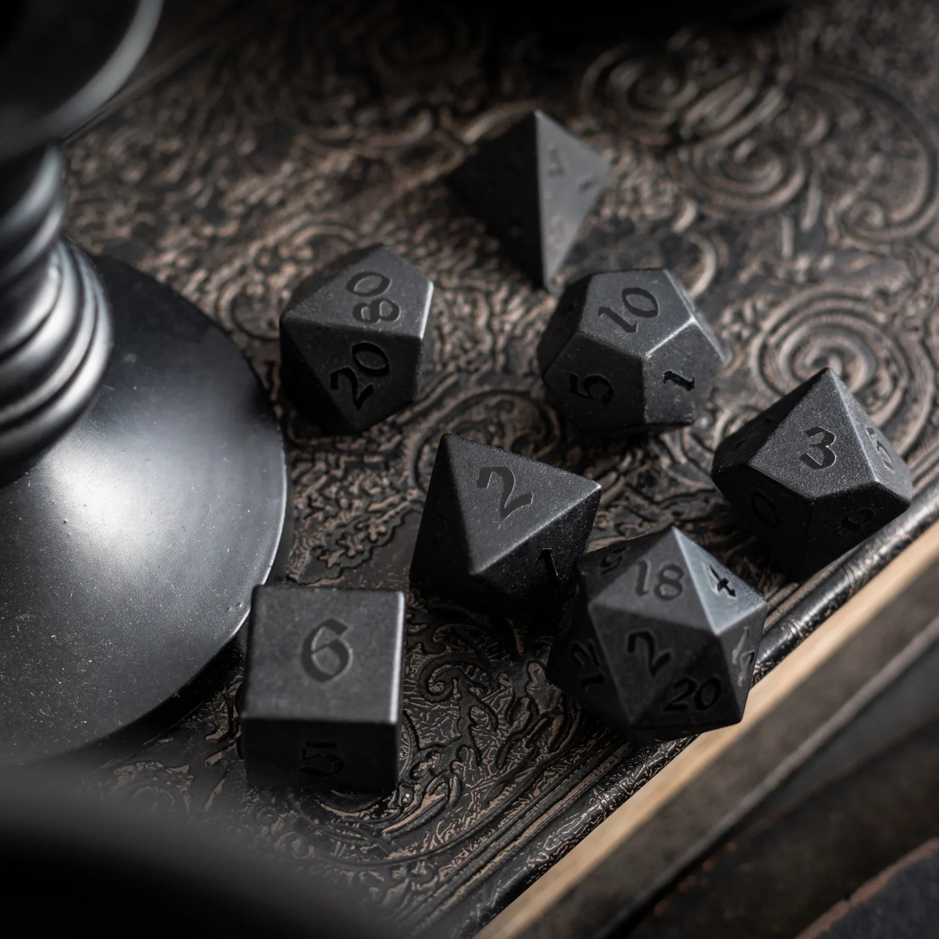 Gemstone Black Night Raised Obsidian Hand Carved DND Dice Set - The misfit market