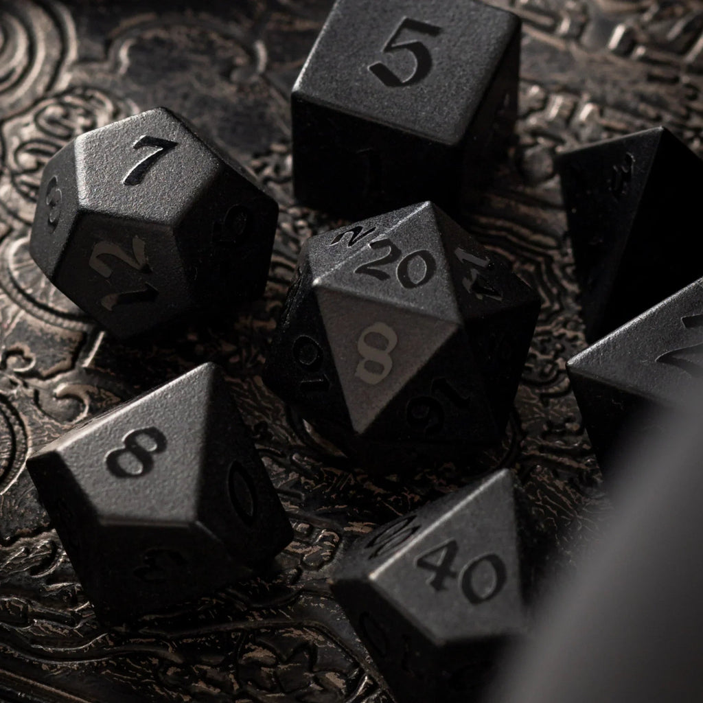 Gemstone Black Night Raised Obsidian Hand Carved DND Dice Set - The misfit market
