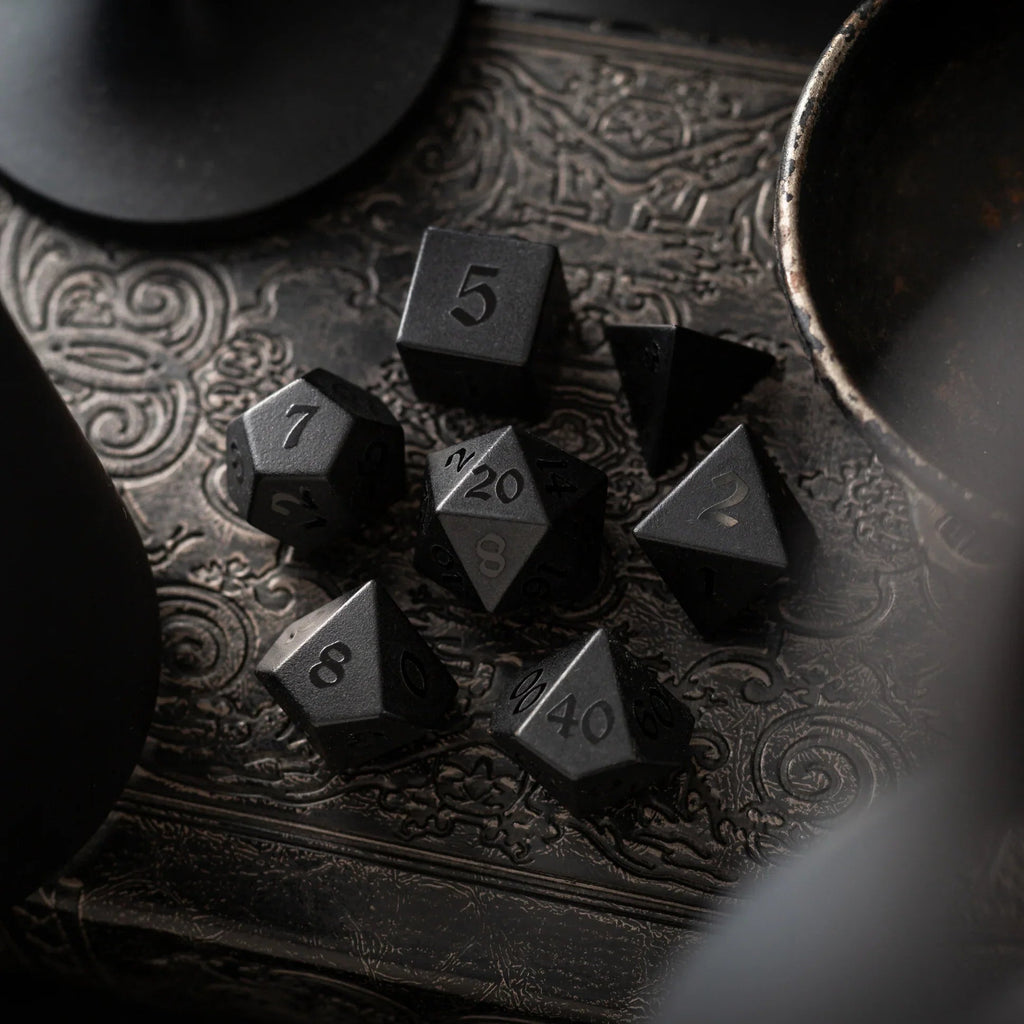 Gemstone Black Night Raised Obsidian Hand Carved DND Dice Set - The misfit market