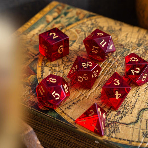 Blood Red Hand Carved Zircon Glass DND Dice Set - The misfit market