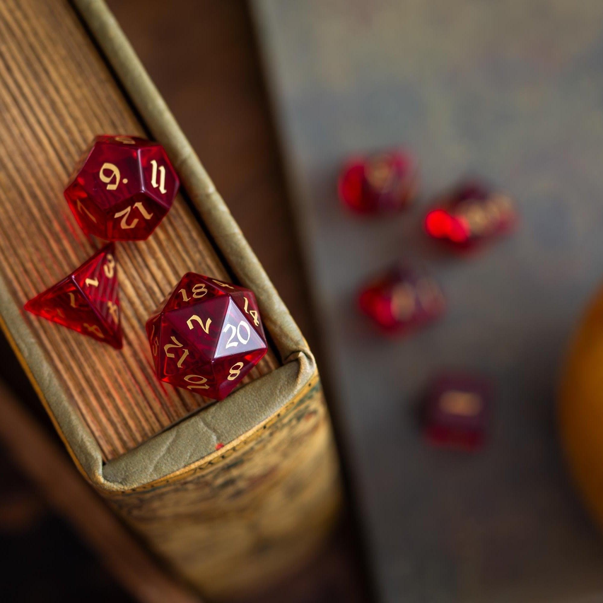 Blood Red Hand Carved Zircon Glass DND Dice Set - The misfit market