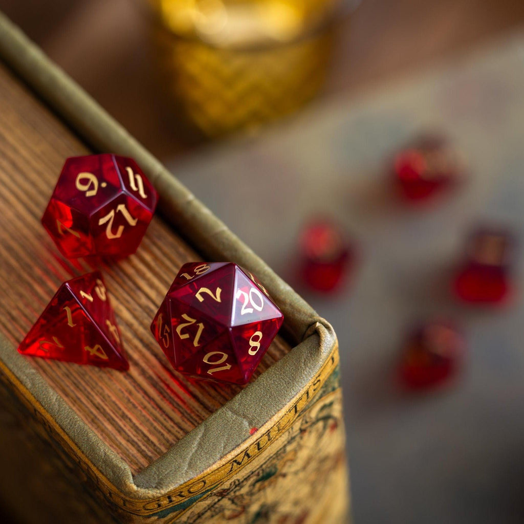 Blood Red Hand Carved Zircon Glass DND Dice Set - The misfit market