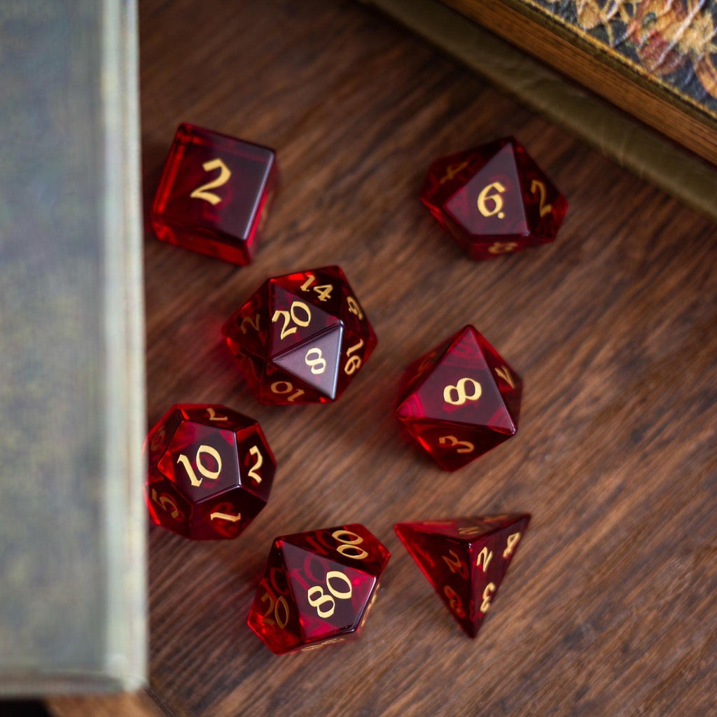 Blood Red Hand Carved Zircon Glass DND Dice Set - The misfit market