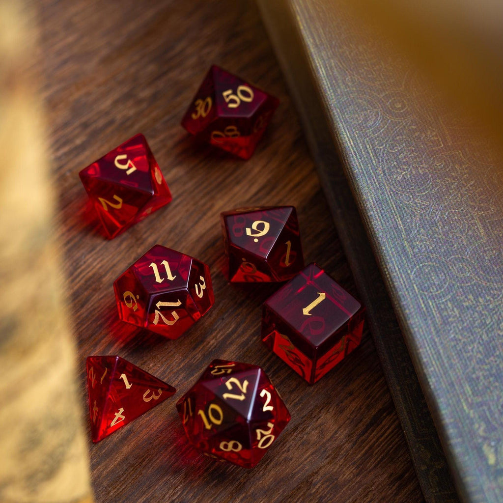 Blood Red Hand Carved Zircon Glass DND Dice Set - The misfit market