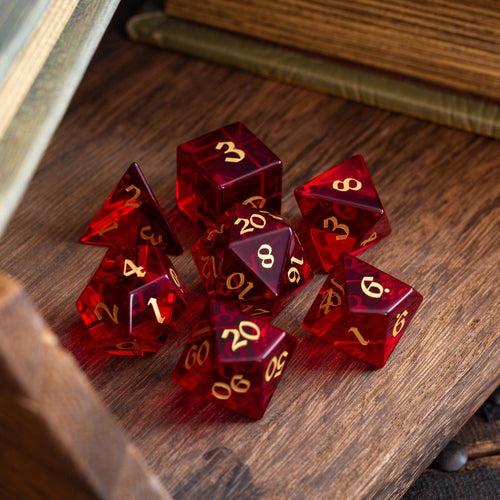 Blood Red Hand Carved Zircon Glass DND Dice Set - The misfit market