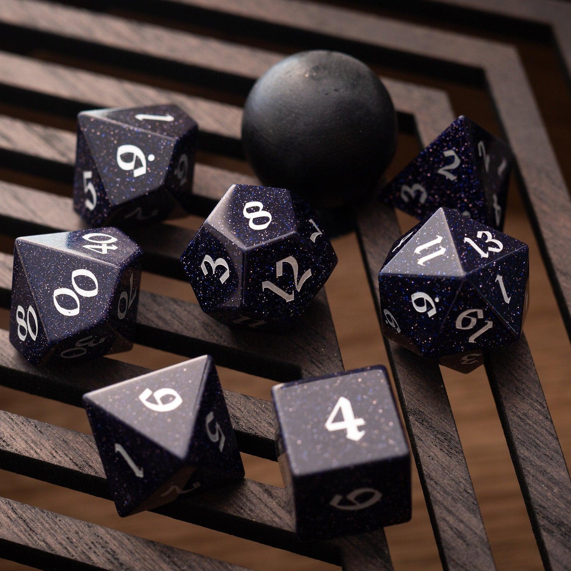 Blue Sandstone Silver Font Gemstone DND Dice Set - The misfit market