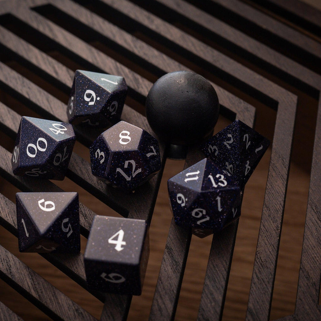 Blue Sandstone Silver Font Gemstone DND Dice Set - The misfit market