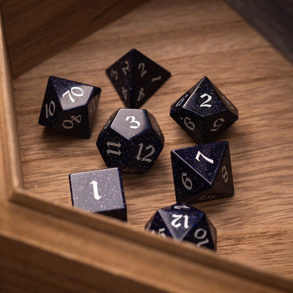 Blue Sandstone Silver Font Gemstone DND Dice Set - The misfit market