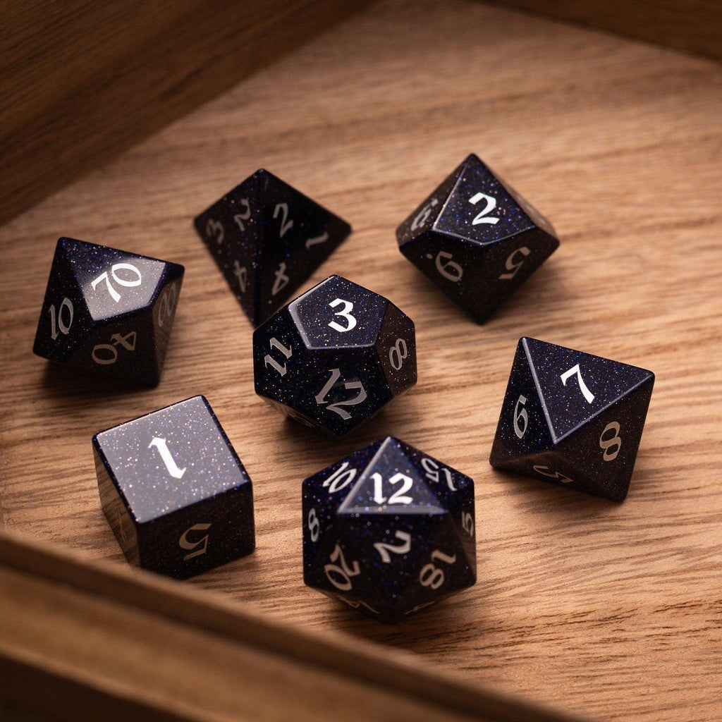 Blue Sandstone Silver Font Gemstone DND Dice Set - The misfit market